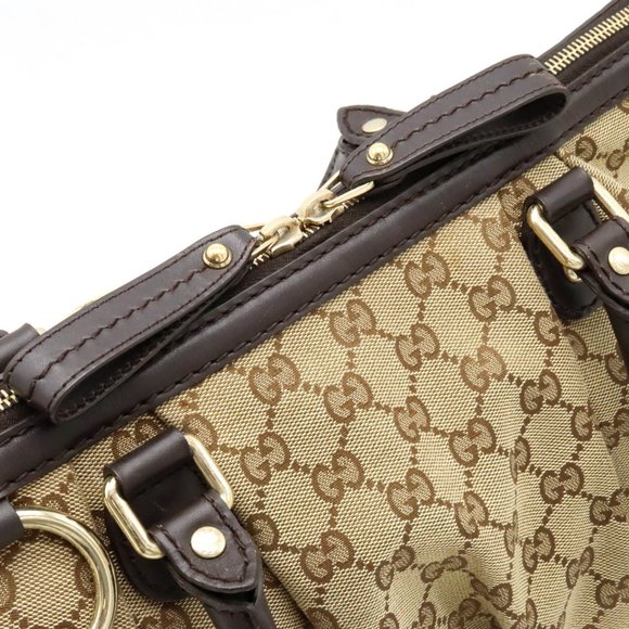 GUCCI Sukey GG Canvas Handbag Tote Bag Leather Khaki Beige Dark Brown 247902 - Picture 6 of 9